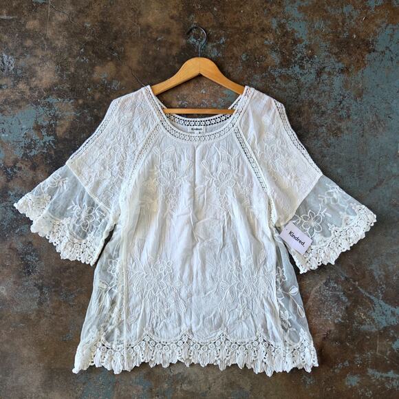 Kindred White Lace Top Size L NWT Romantic Edwardian Bohemian Peasant Fairy - Picture 1 of 9